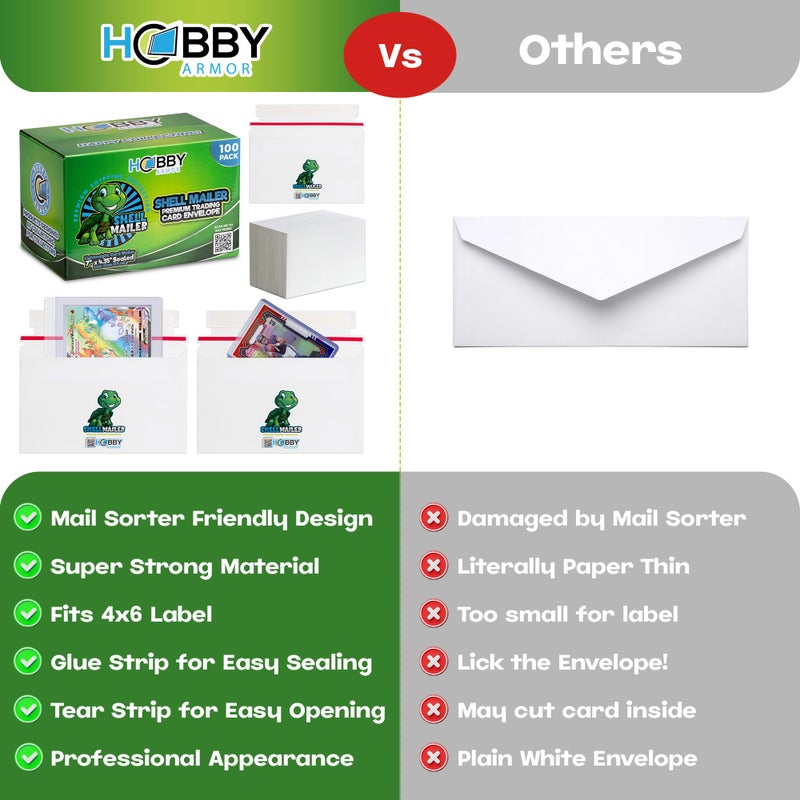 Hobby Armor 100 Pack Shell Mailer Trading Card Envelopes by Hobby Armor  7"" x 4.35"" Trading Card Mailers for Shipping  Perfect Sized Shipping Envelope for Mailing Semi-Rigid and Toploaders  Protector Supplies - Image 4